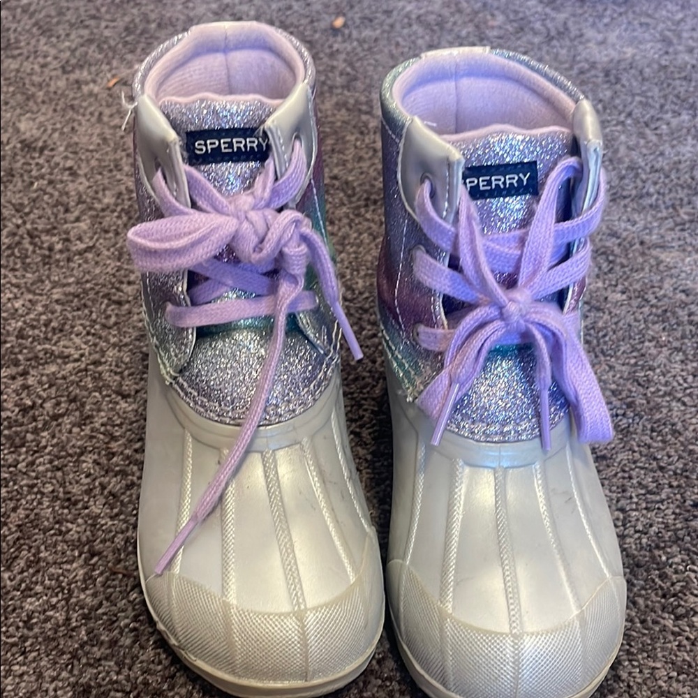 Sperry Kids Glitter Boots - Silver and Purple weatherproof